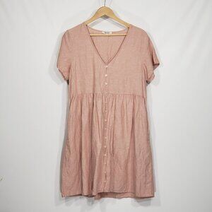 Madewell  Pink Linen Blend Babydoll V-neck Dress  Size M